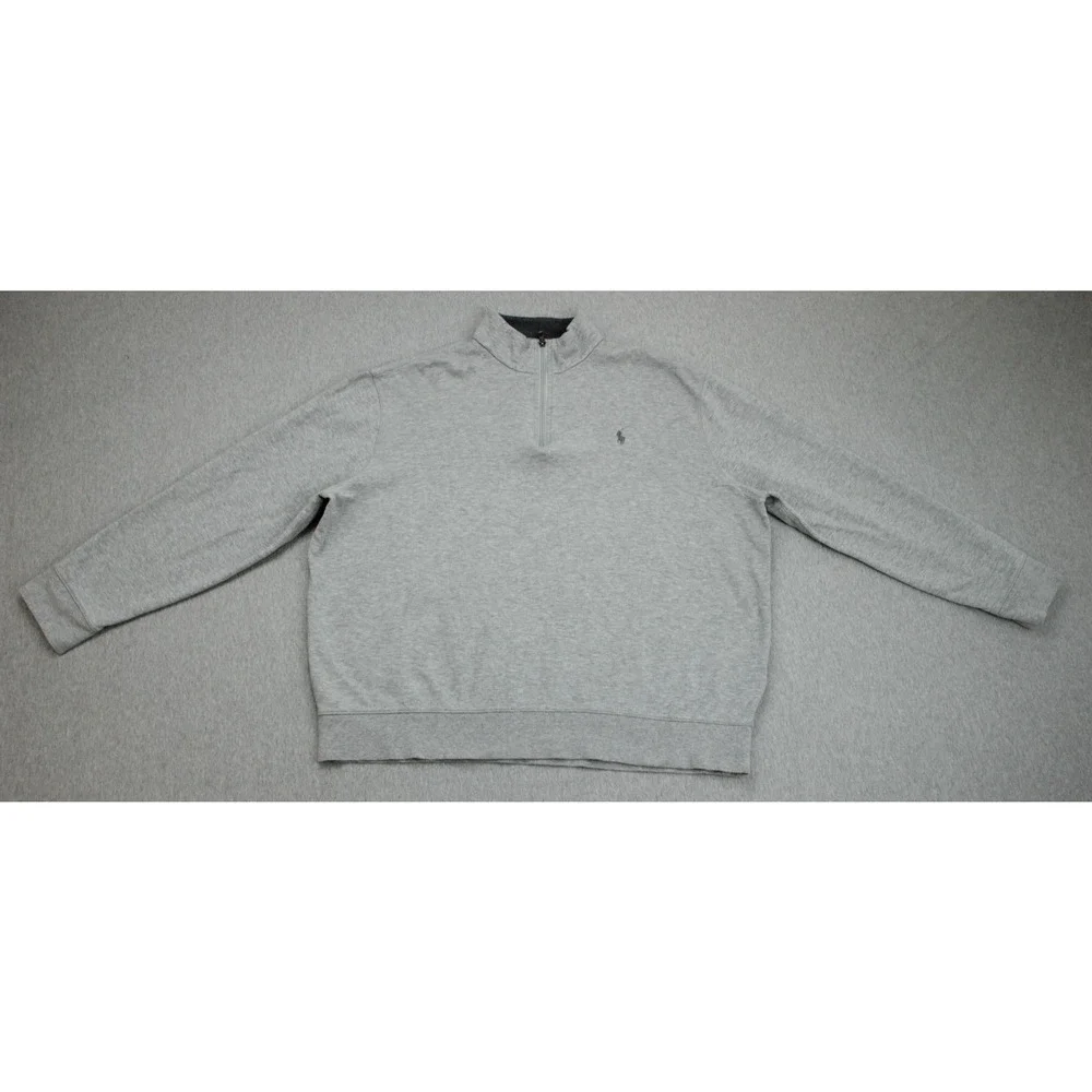 Polo Ralph Lauren Sweatshirt Mens XL Gray Cotton Blend 1/4 Zip Mock‎ Neck